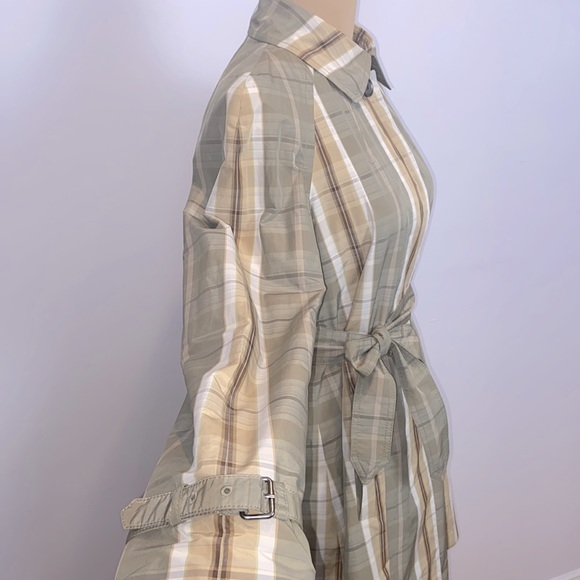 Banana Republic Olive Tan Cream Plaid Trench Rain Coat Size S - Picture 8 of 13